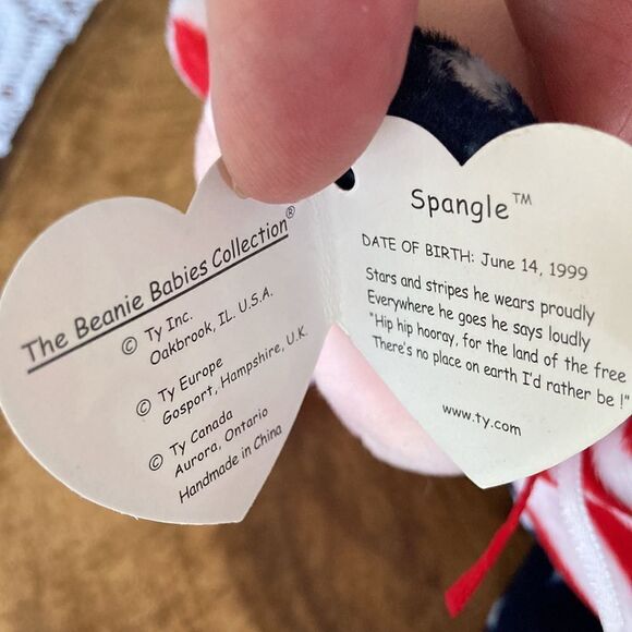 Ty Beanie  Sparkle The American Bear Pink Face Retired Birthday June 14, 1999 - Picture 11 of 12